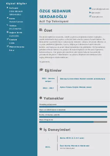 Acil Tıp Teknisyeni CV Örnekleri cv indir